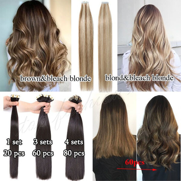 9A Russian Tape In Remy Human Hair Extensions Full Head Skin Weft Straight THICK