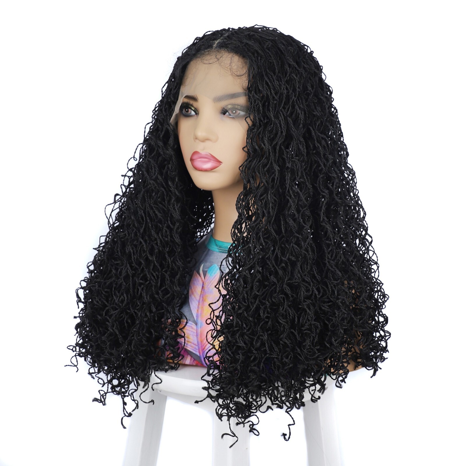 18″ Curly Wavy Twist Braids Wig for Women 4×4 Lace Front Braided Wigs Synthetic