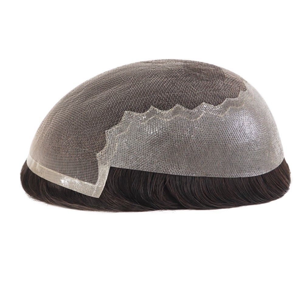 Toupee For Mens Human Hair Replecement System French Lace Thin Skin Hairpiece Q6