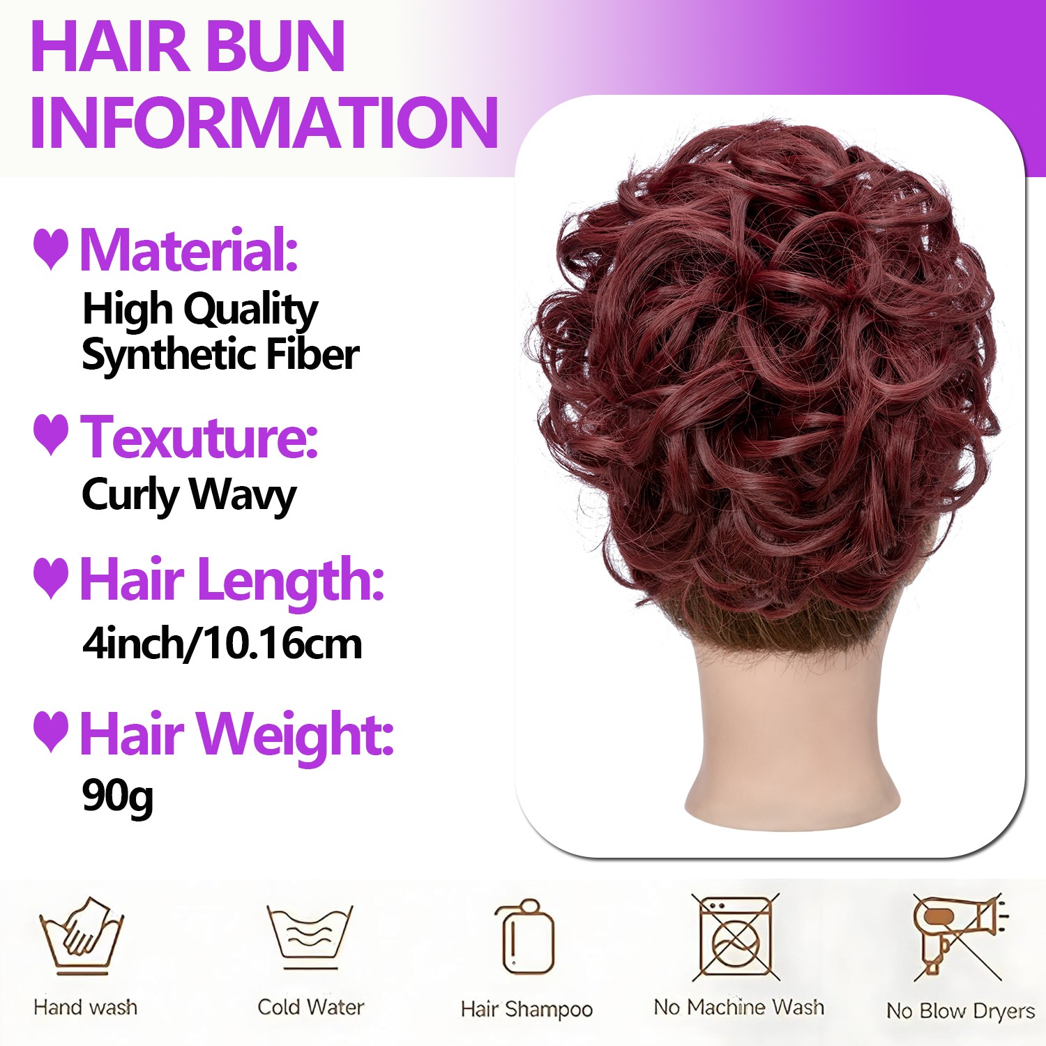 Real Natural Curly Messy Bun Hair Piece Scrunchie Hair Extensions AS Human 90G M