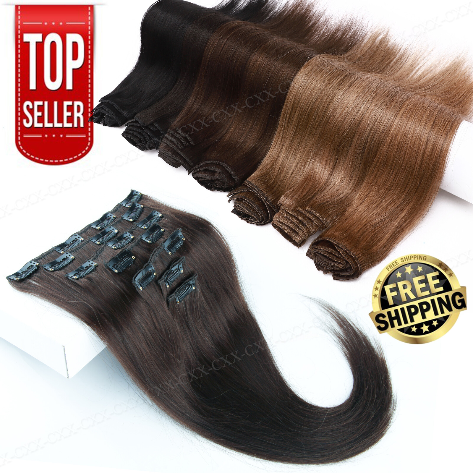 CLEARANCE 100% Human Hair Extensions Clip In Remy Hair Extensions Full Head 7Pcs