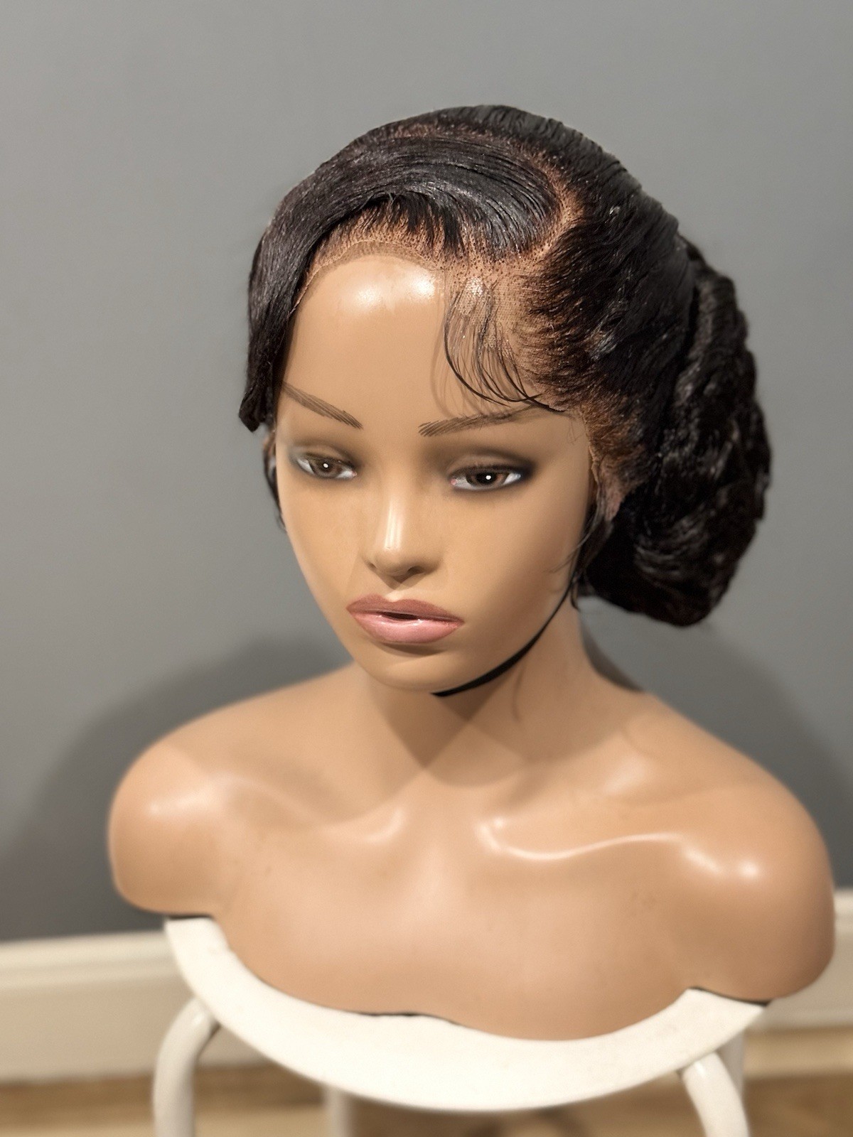 Bridal bun wig. Made on a full lace wig. Black just as pictured
