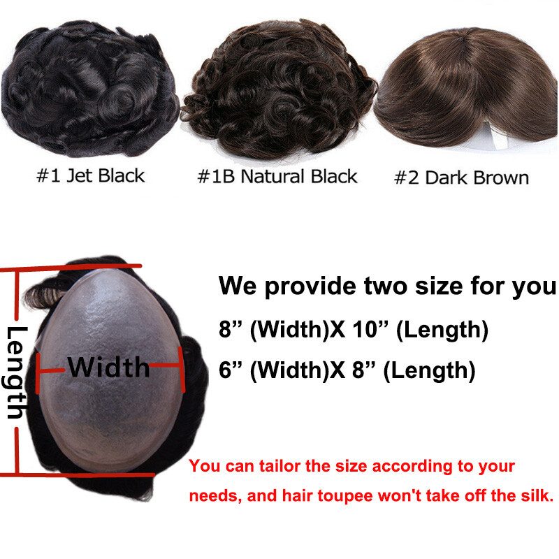 US French Lace Toupee Hair Mens Hairpiece 100% Human Hair Replacement System #1B