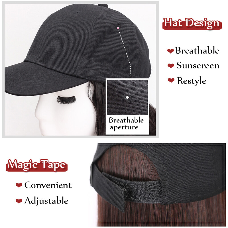 100% REAL Baseball Hat Cap with Hair Extensions AS Human Long Ponytail Hairpiece