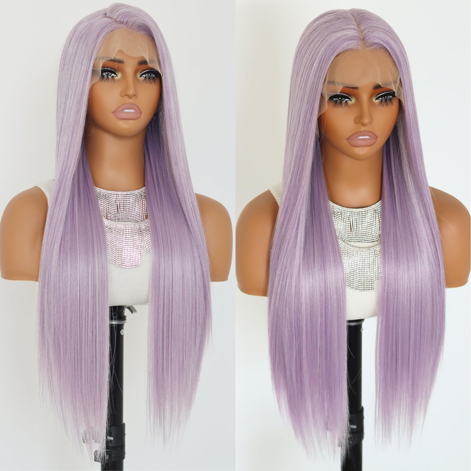 Sallywell Lavender Purple Synthetic Lace Front Wigs Long Straight Lavender 134