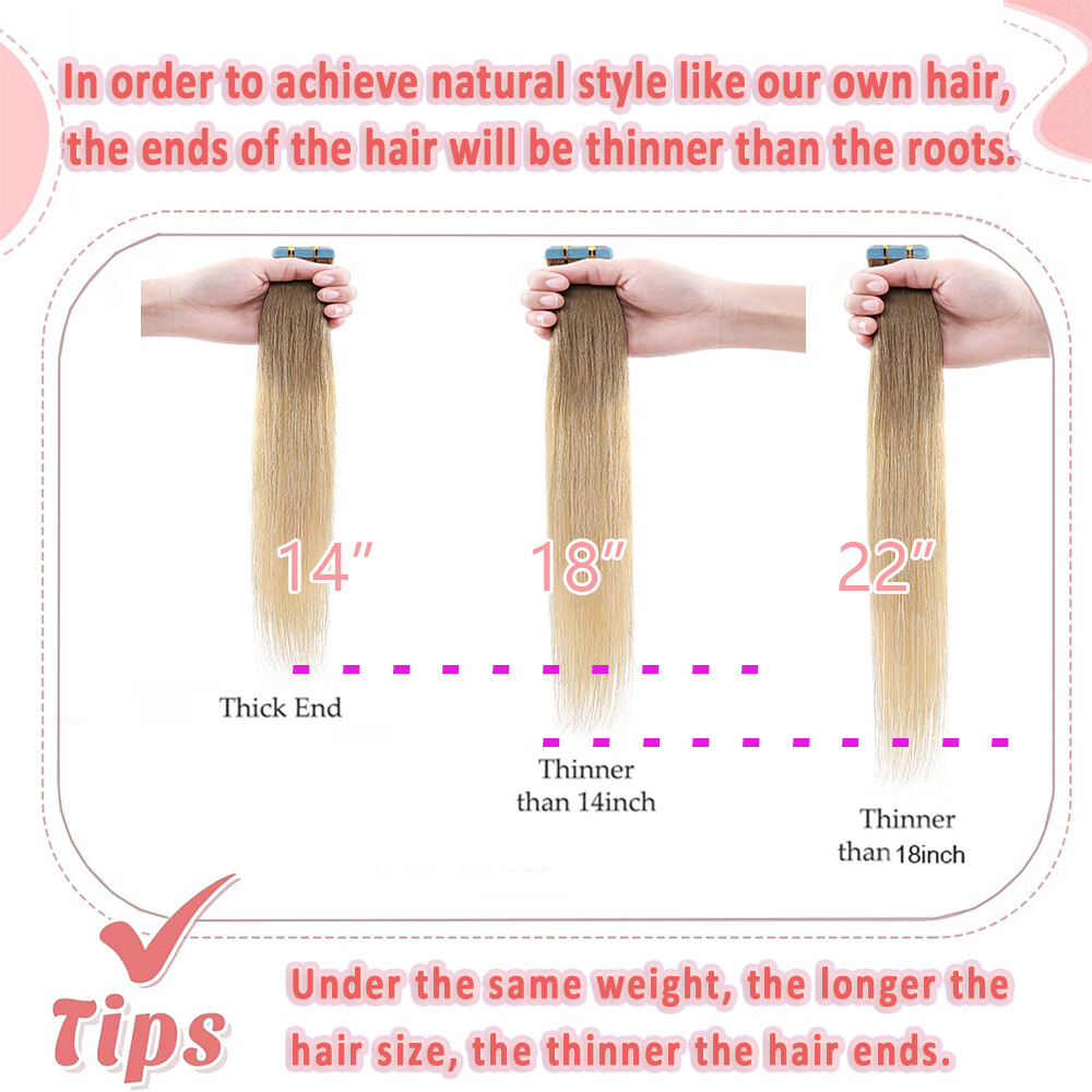10-60PCS THICK Tape In Remy Human Hair Extensions Skin Weft FULL HEAD Blond 150g