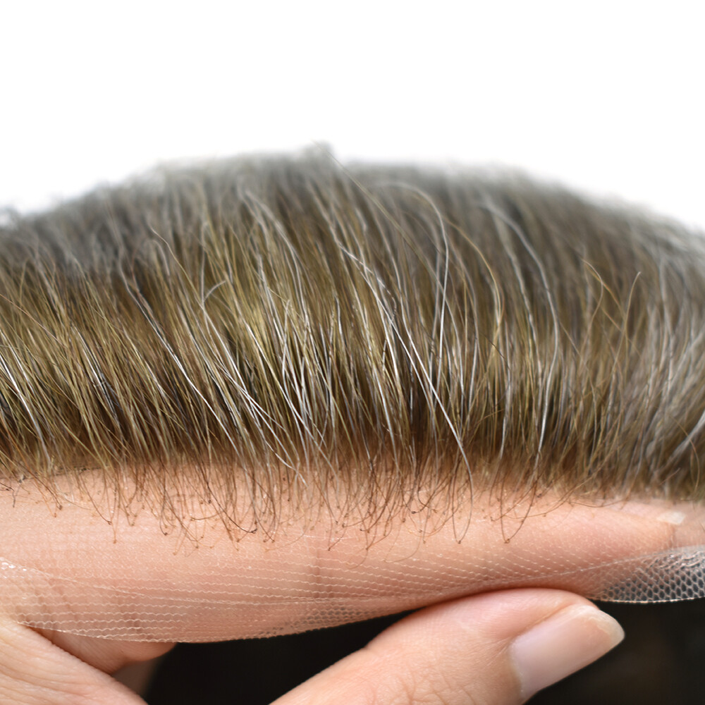 Mens Toupee French Lace Front Poly Skin Hairpiece Human Hair Replacement System