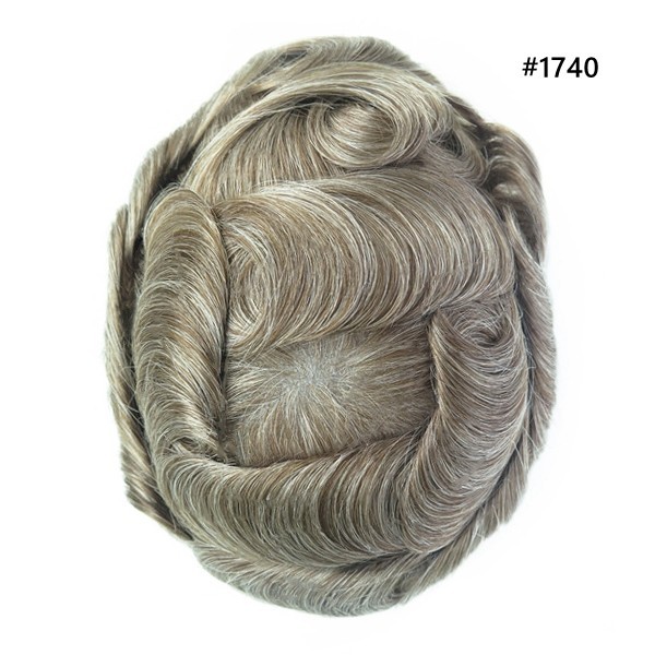 Mens Toupee Ultra Thin Skin 0.02mm Human Hair Replacement System Hairpiece #1740