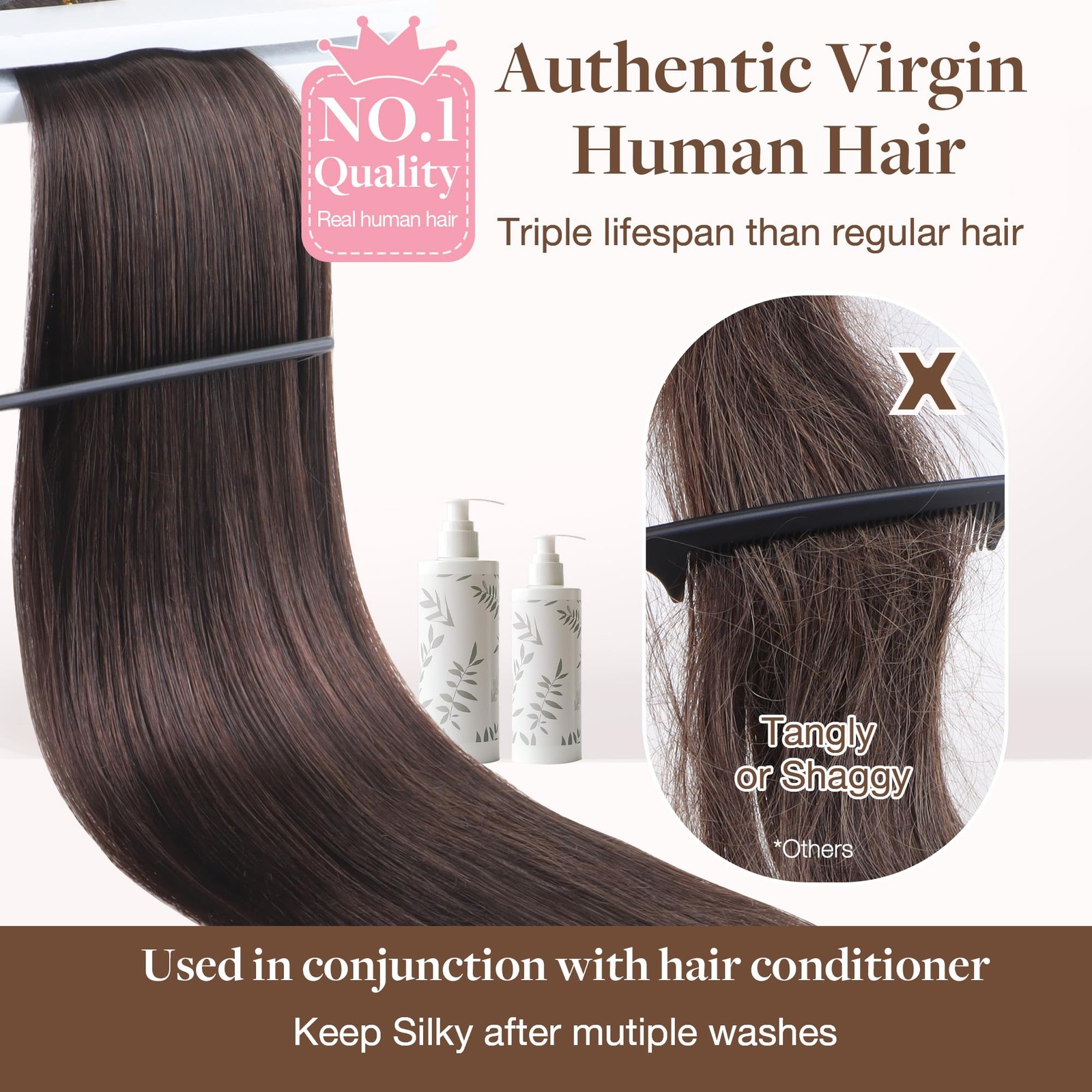 Genius Sew In Remy Weft Hair Extensions, 4/26/4 Balayage Chocolate Brown to H…
