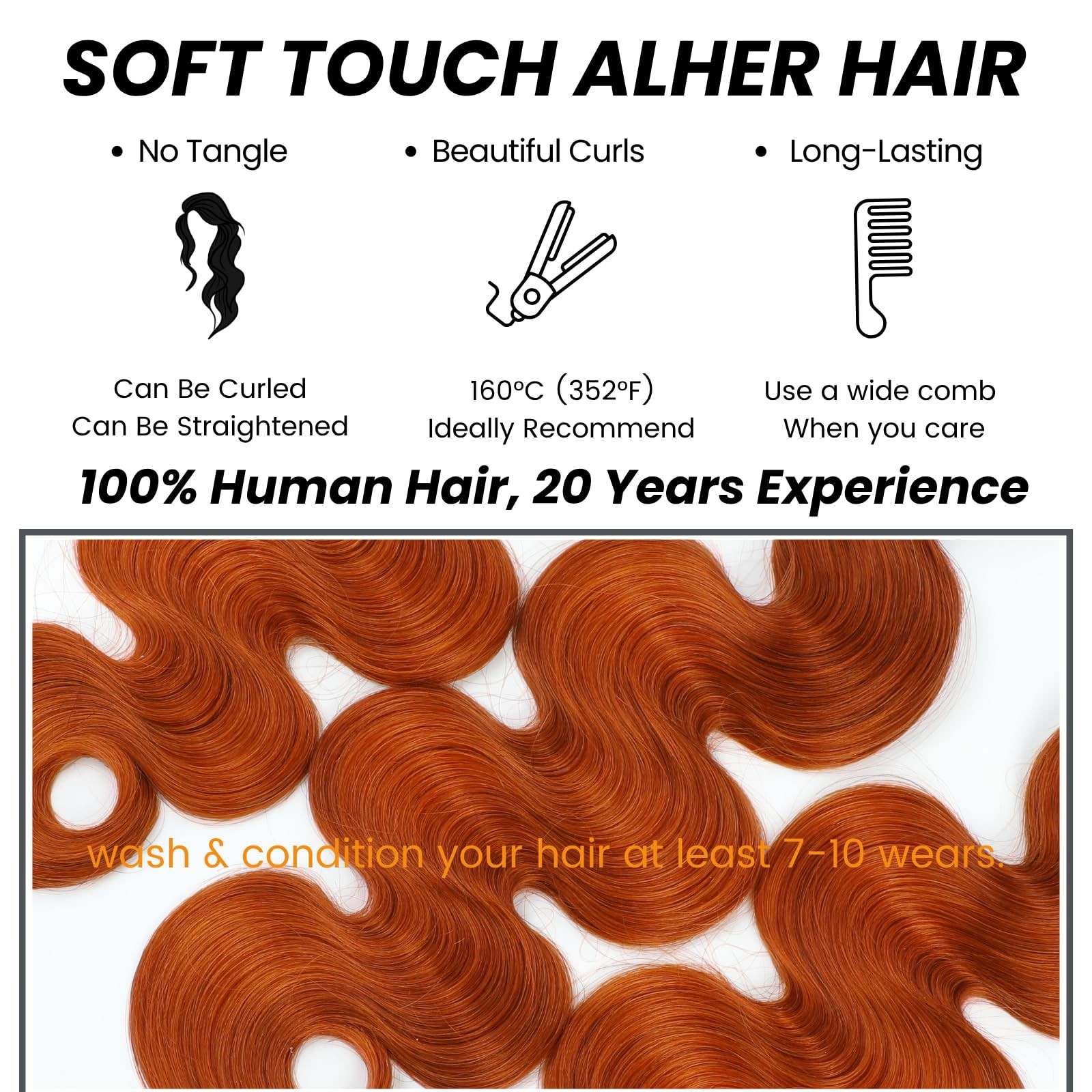 Alher 350 Ginger Orange Bundles Human Hair Body Wave Sew In Weave Wavy Bundles