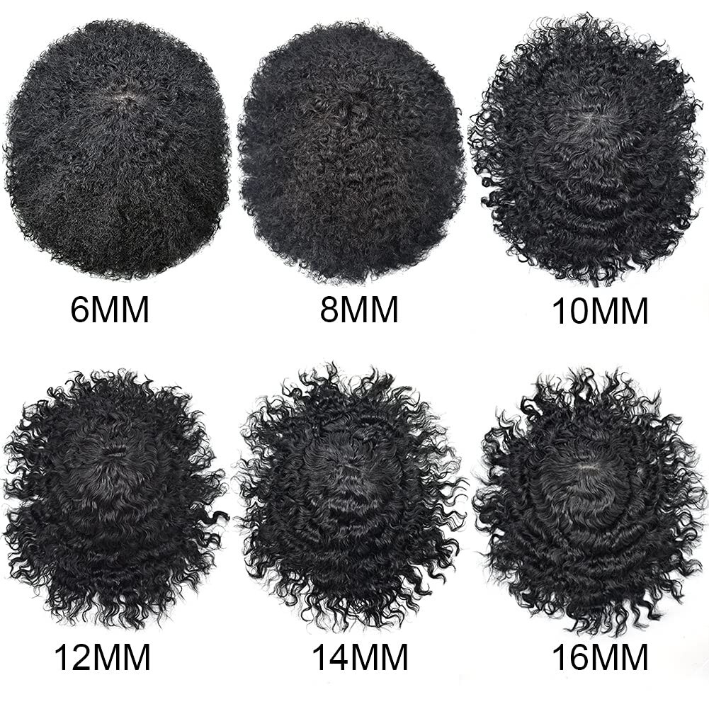 Hair Units for Black Men Afro Kinky Curly Fine Mono Lace Men Toupee Hair System
