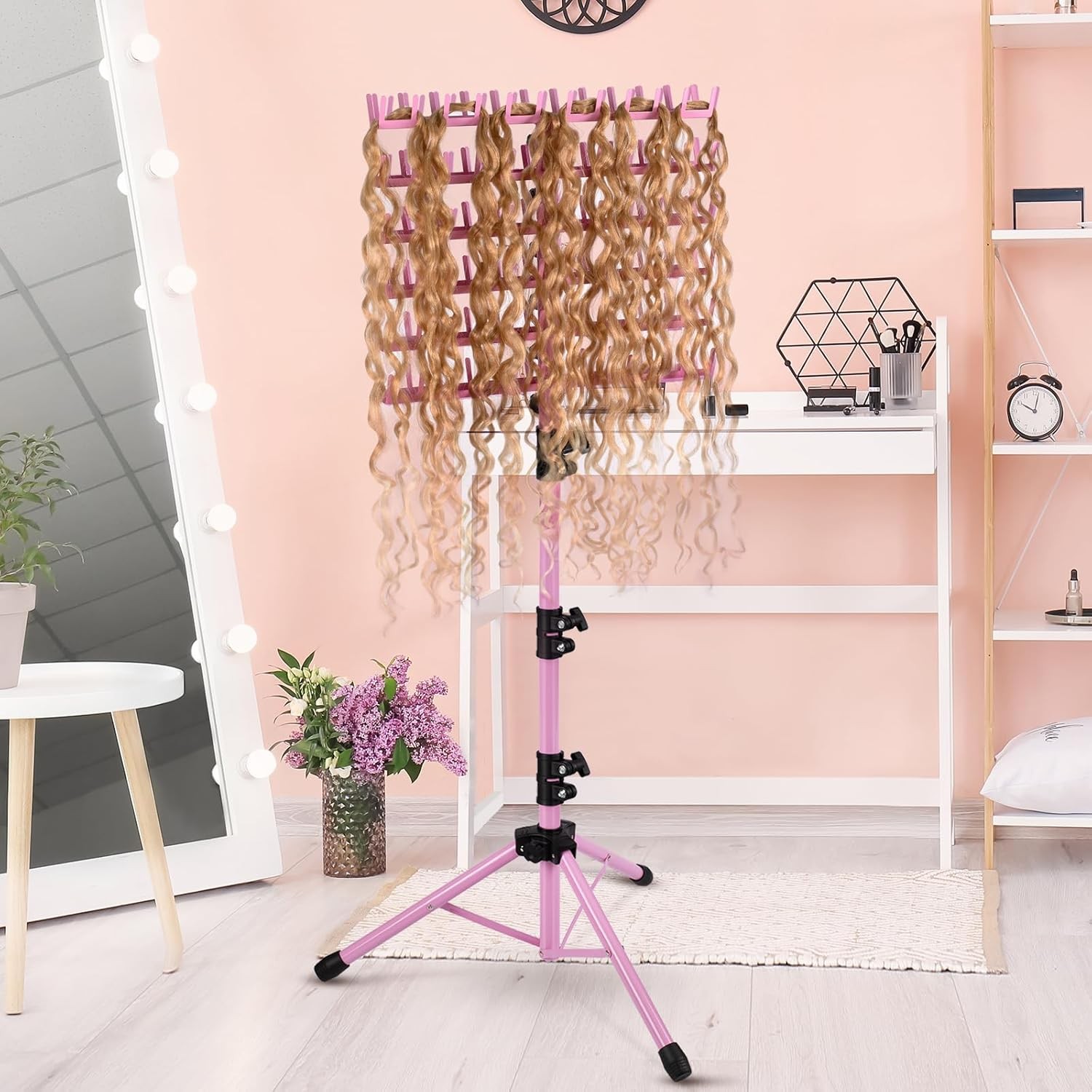 Portable Hair Braiding Rack Height Adjustable 144 Pegs Extension Holder Display
