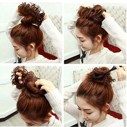 Curly Messy Bun Hair Piece Scrunchie Human Hair Look Updo Extension Ponytail
