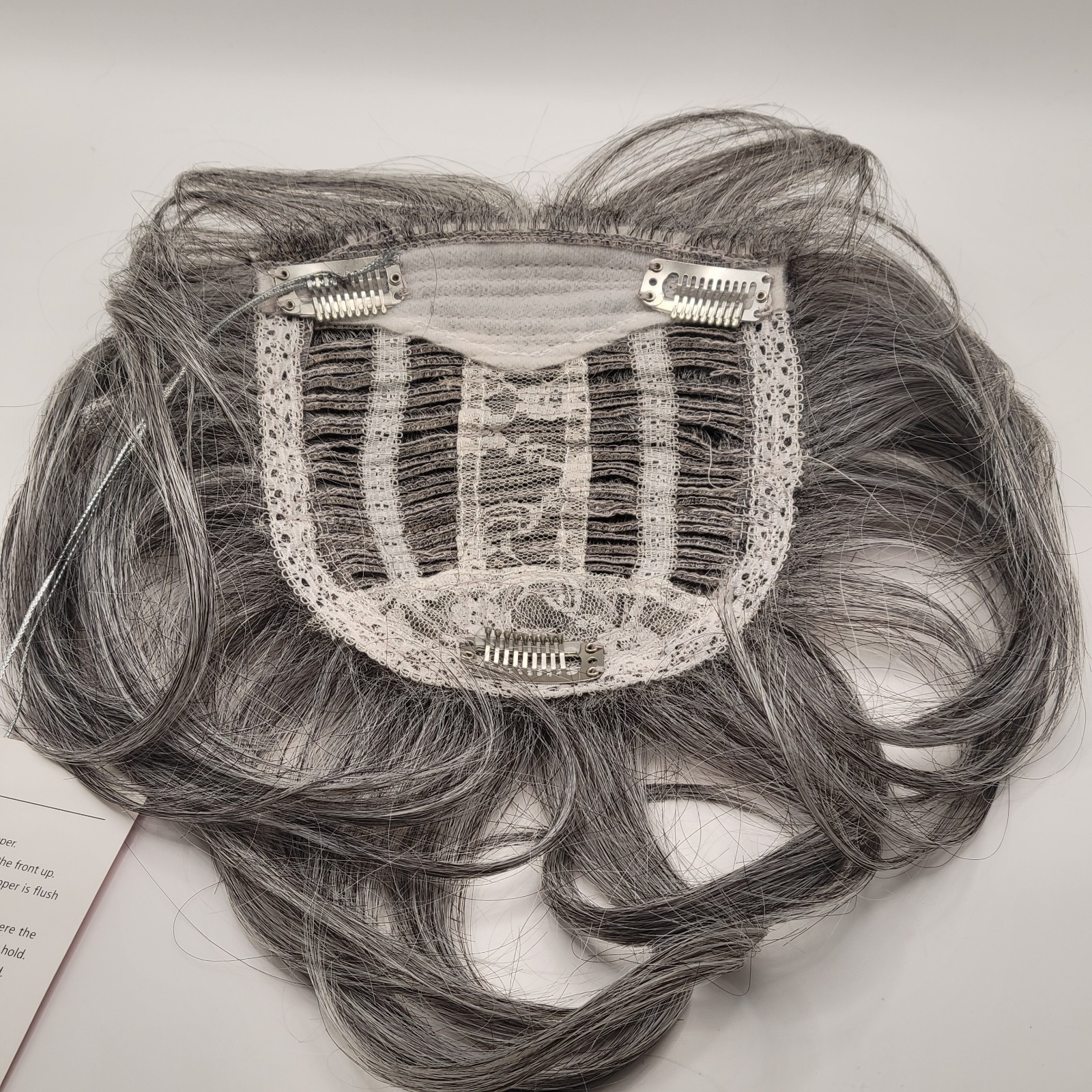 Hair Topper Natural Hair 5×6 Clip in Short Wiglet Gray Salt & Pepper Wavy Bangs