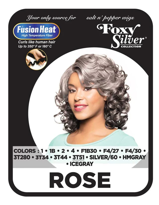Foxy Silver ROSE Wig, Stylish, Curly, Shoulder Length, Synthetic Wig