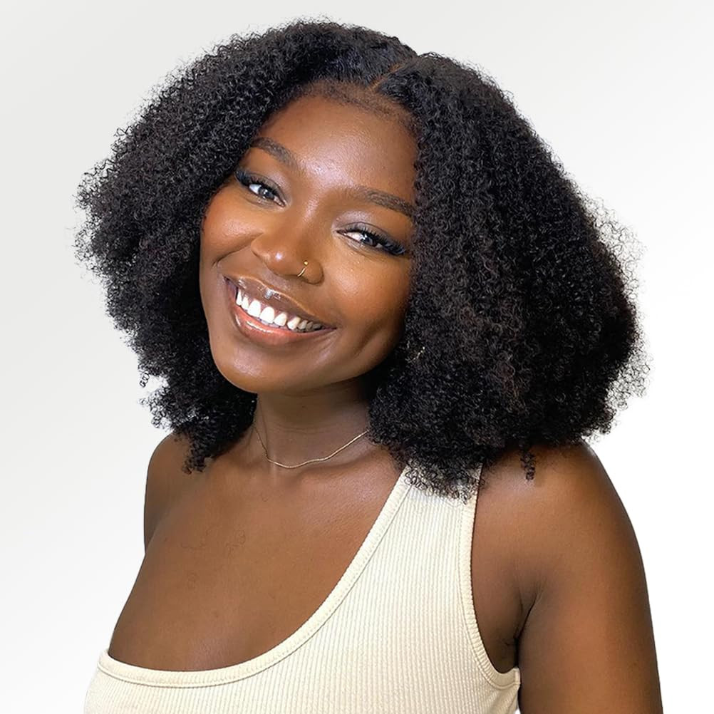 Black Kinkycurly 4C Edge Wig Human Hair 4X4 HD Lace Afro Kinky Closure Wig for B