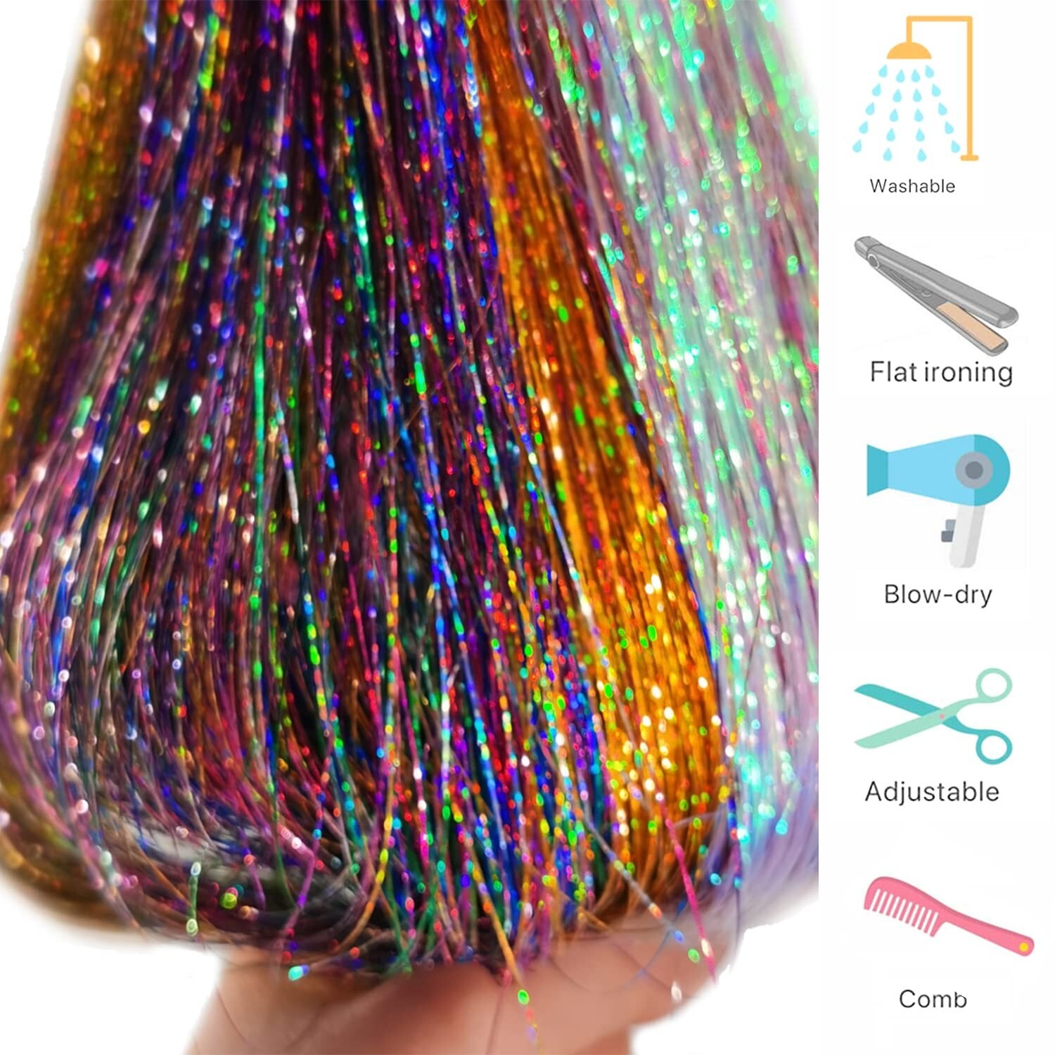 12/16 Color Hair Tinsel Kit with Tools 3200 Strand Glitter Tinsel Hair Extension