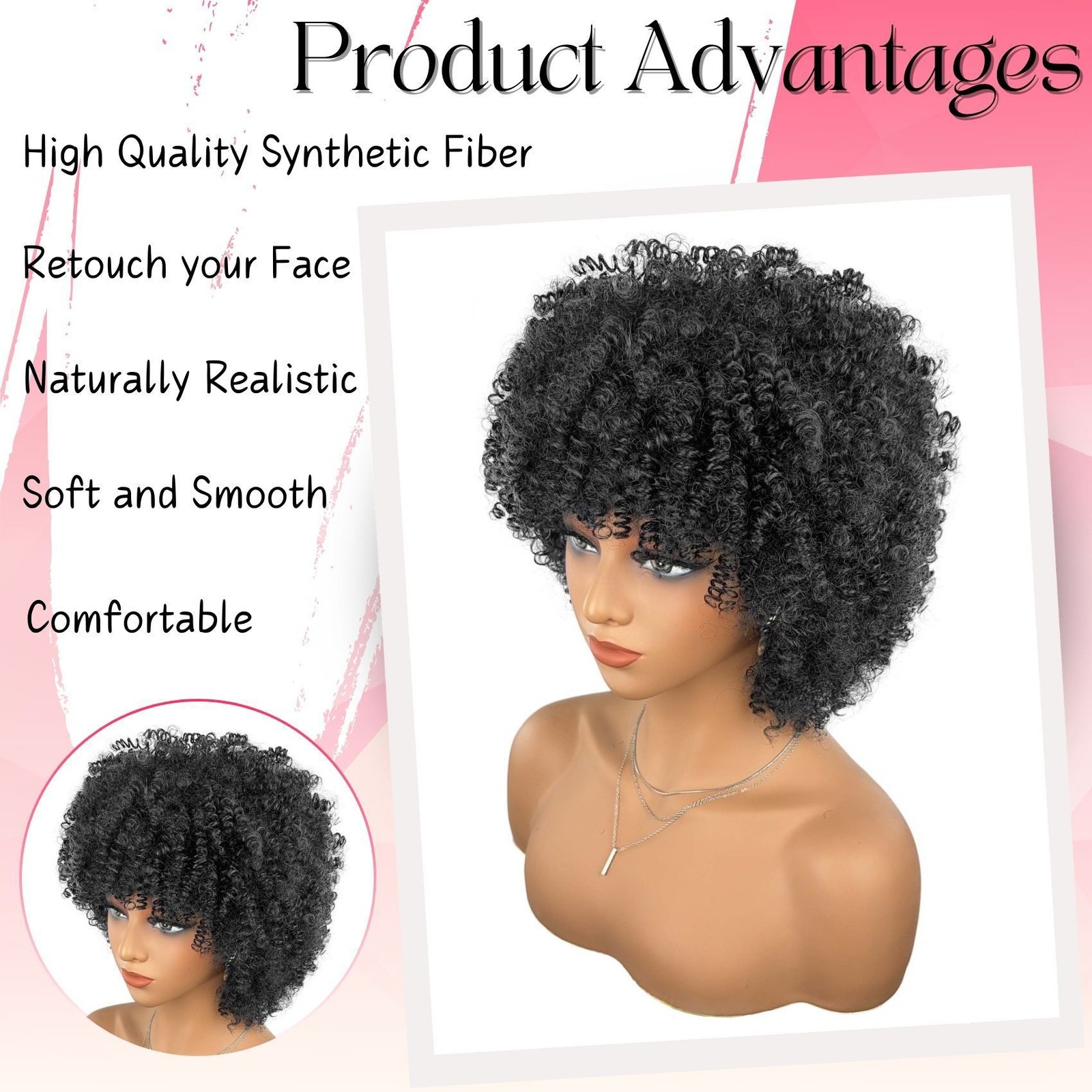 Multi-color Fluffy Natural Afro Kinky Curly High Temperature Synthetic Wig for