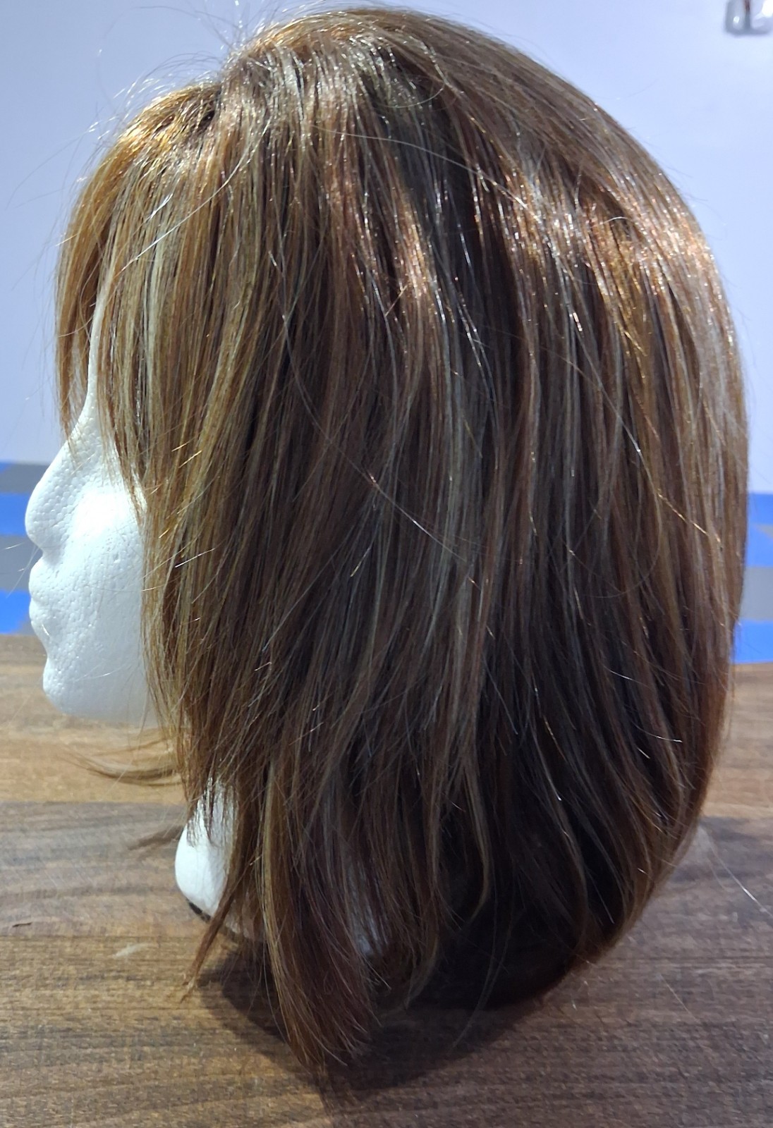 Ombre Brown with Blond Highlights Layered Bob Wig with Bangs, Medium Length