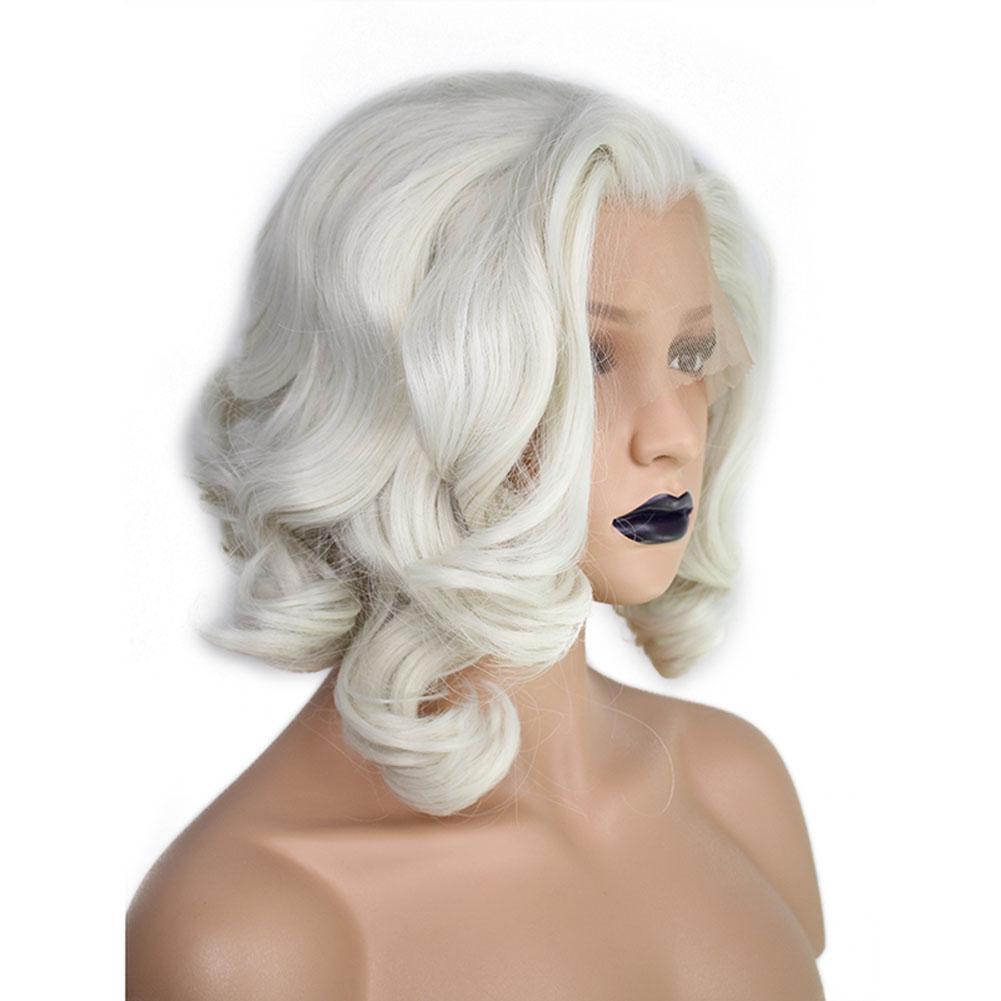 Short Platinum Blonde Lace Front Wig Curly Wavy Bob Wigs Costumes Cosplay Wigs