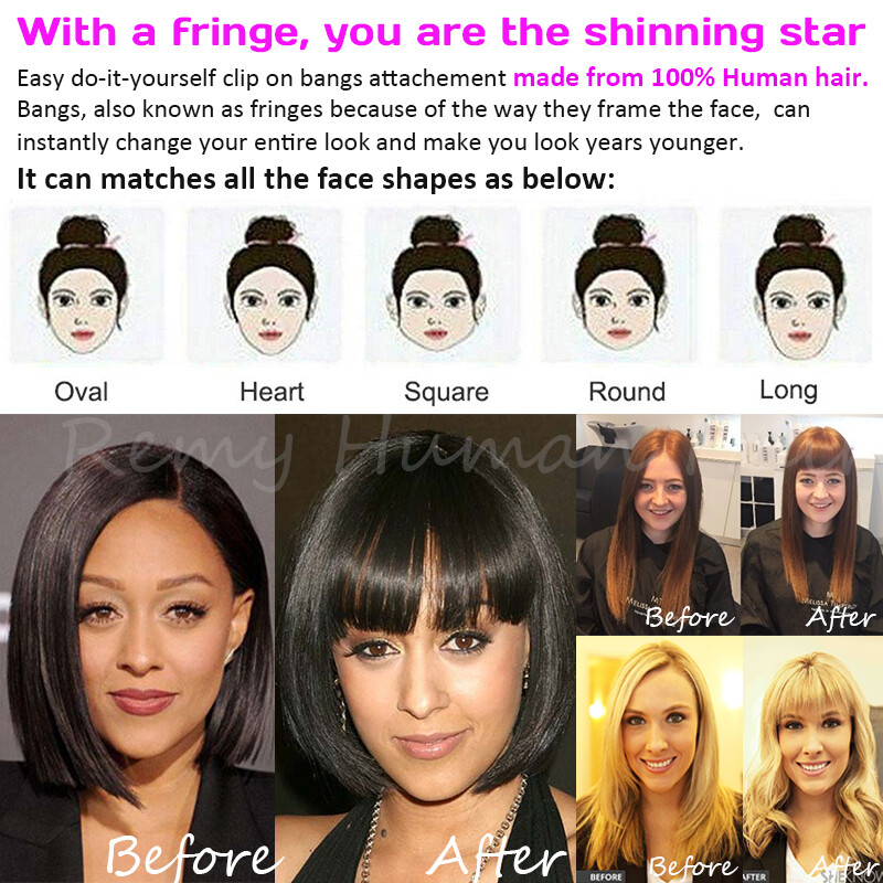 Thick Fringe Bangs 100% Remy Human Hair Extensions Clip In Hairpiece Topper Thin