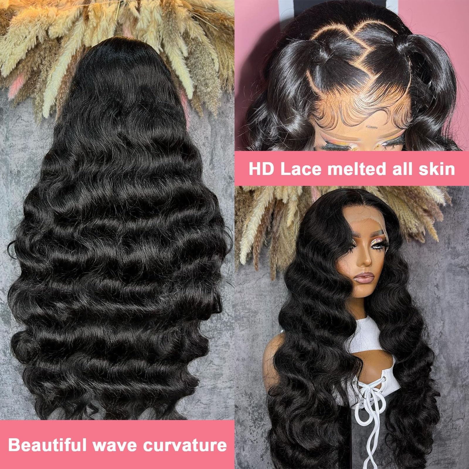 40″ 13×6 Body Wave Lace Front Wig, 250% Density, HD Glueless, Pre-Plucked, Natur