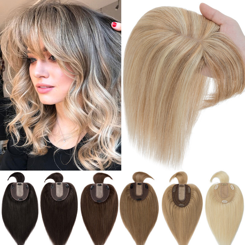 Clip In 100% Real Human Hair Topper Top Hairpiece Toupee Wigs Highlight Thick US