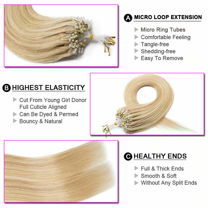 Micro Beads Link Micro Ring Loop Brazilian Remy Human Hair Extensions 100s-200s