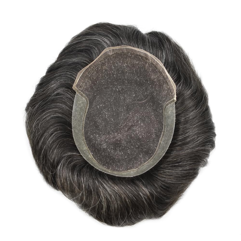 French Lace Front Toupee Human Hairpiece Bleached Knots Natural Hairline