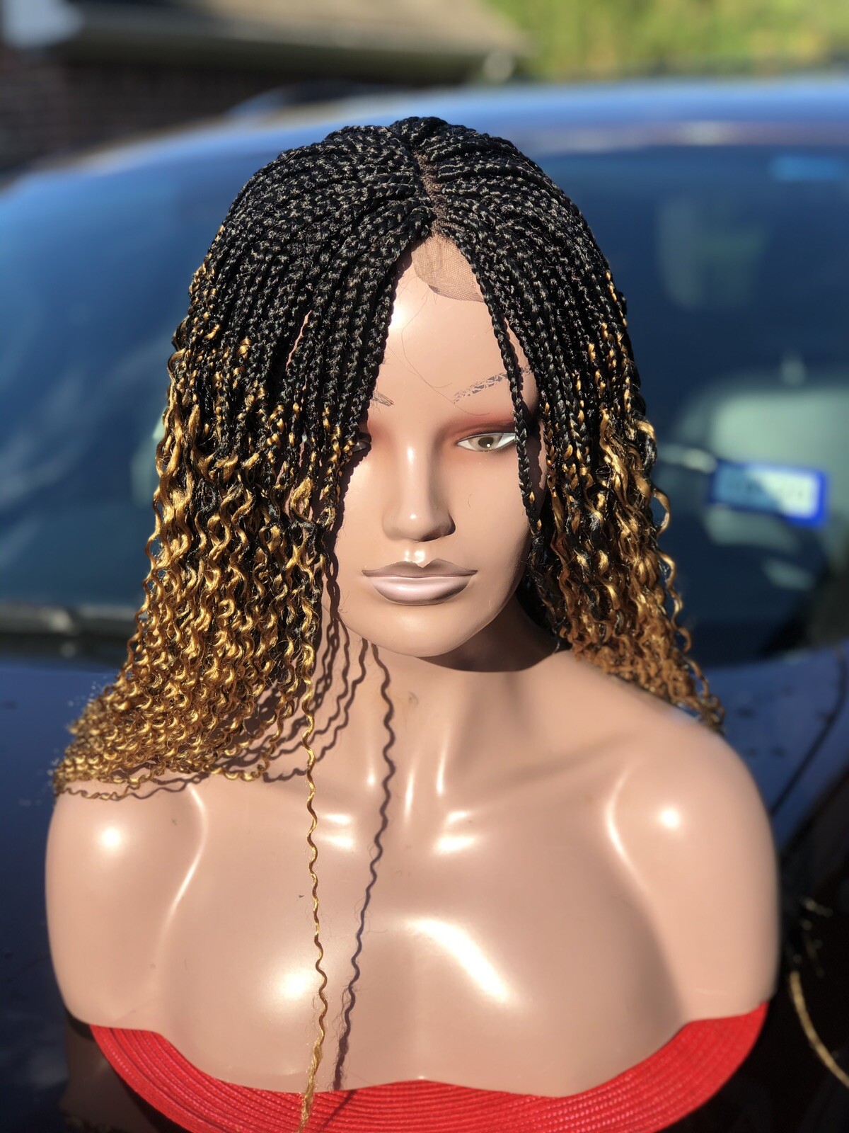 Braided Wavy Wig .. Custom made.color Is Gold & Black.The Length Is 22inches.