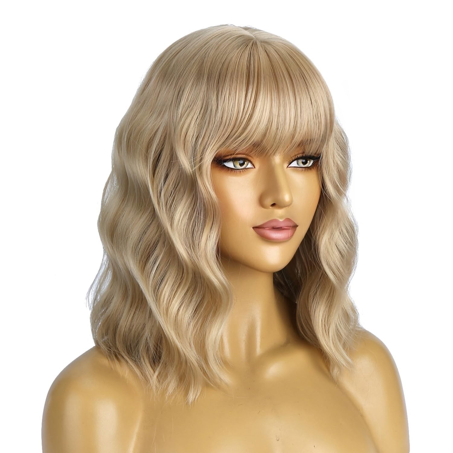 14 Inches Blonde Wig Short Curly Wigs for Women Ash Blonde Synthetic Wigs wit…