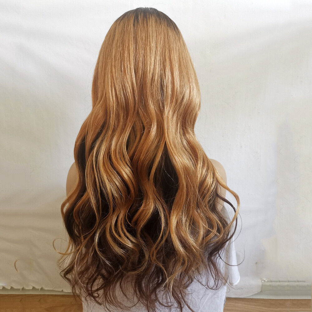 Ombre #4/#27 Brazilian Hair 4X4 Lace Closure Wig 5.5X4.5 PU Silk Top Closure Wig