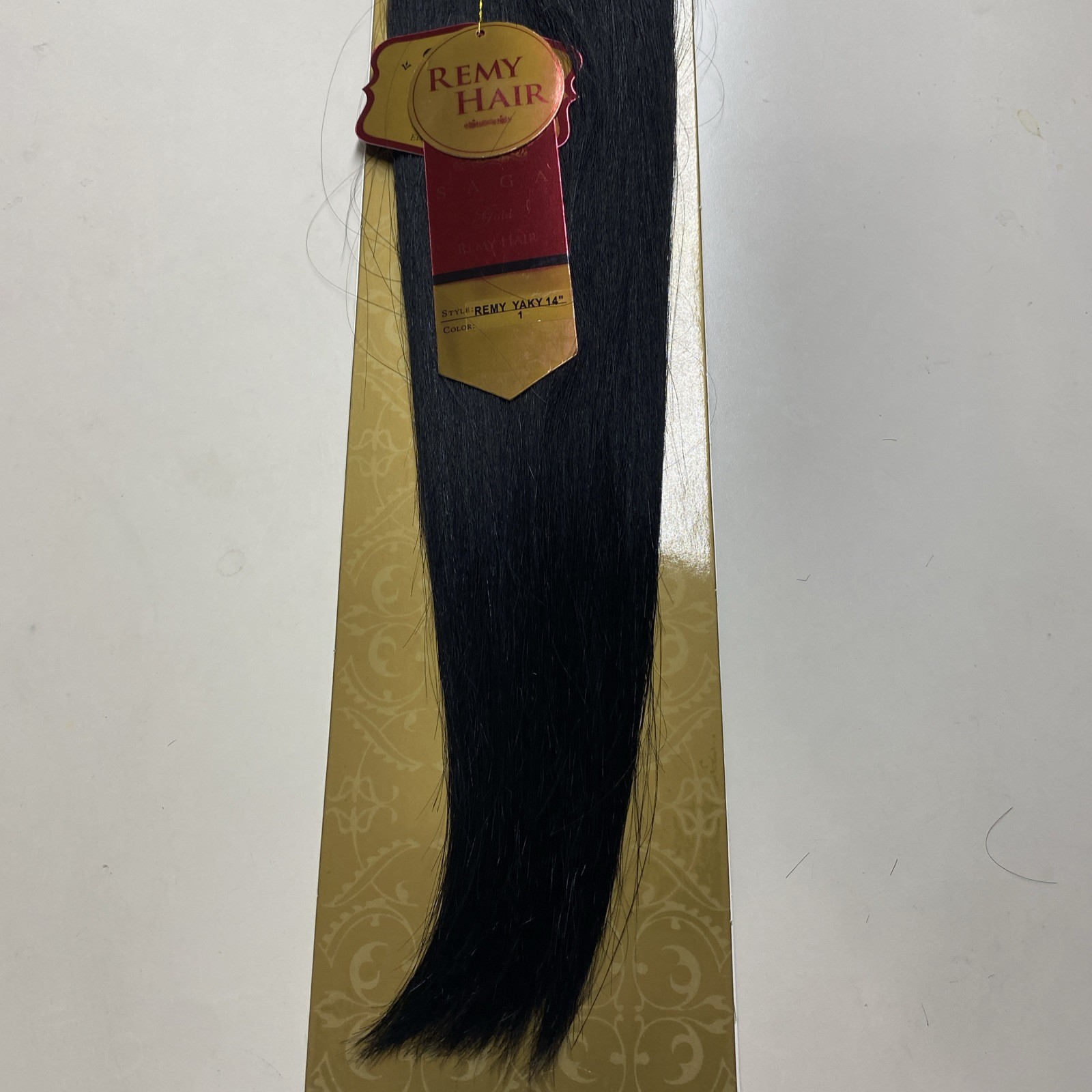 SAGA GOLD YAKY 14″_#1_100% HUMAN REMY HAIR WEAVE STRAIGHT EXTENSION