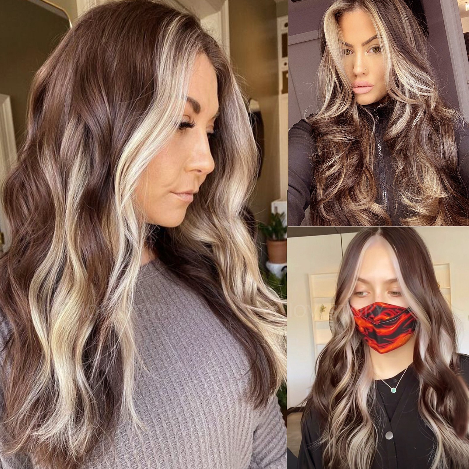 Ombre Brown Blonde Synthetic Lace Wigs Long Wavy Highlights Hair Heat Resistant