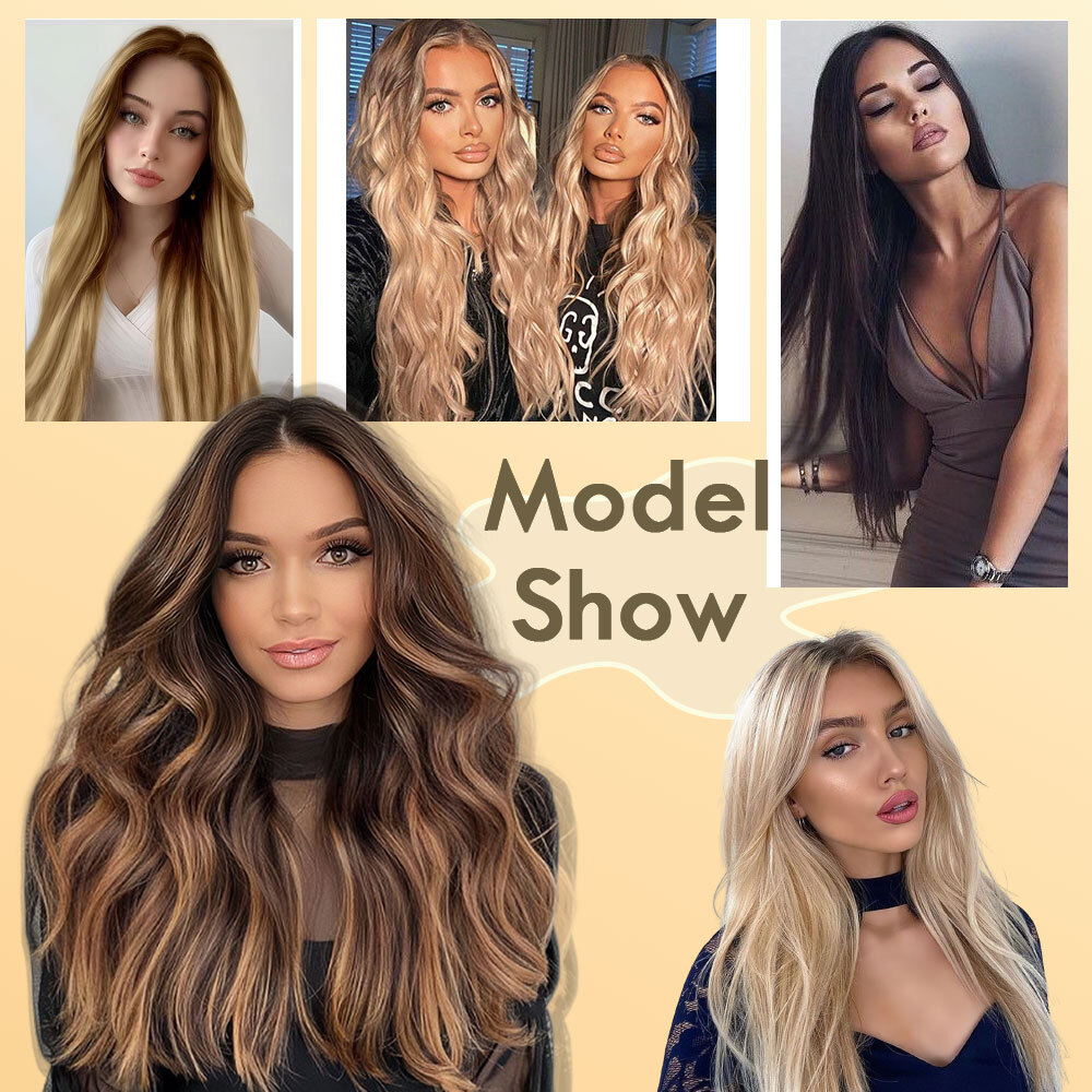 100% Natural Synthetic Hair Long Full Head Clip in on Hair Extensions Thick 145g