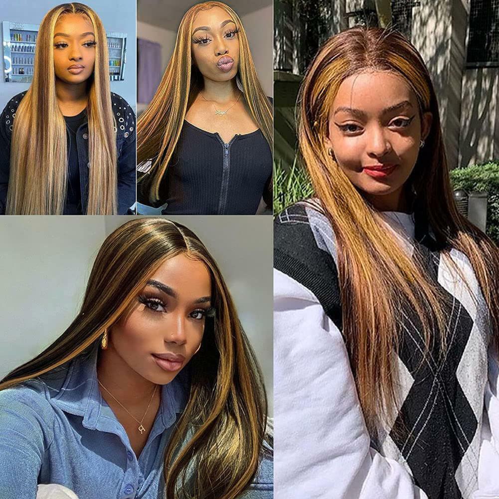 Highlight Wig Brazilian Straight Human Hair Full Wigs Ombre Brown Honey Blonde