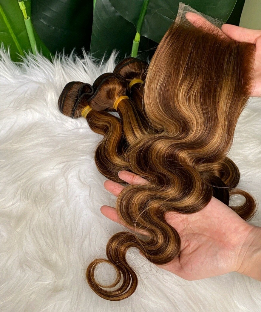 13A p4/27# BALAYAGE BRAZLIAN VIRGIN HUMAN HAIR BODY WAVE 18+18+18&18 HD CLOSURE