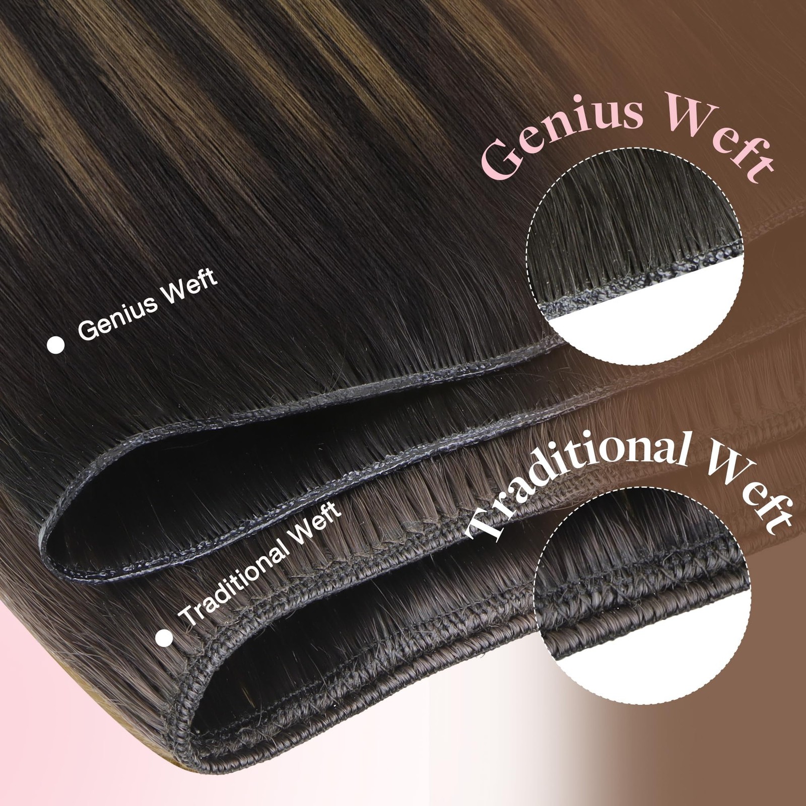 Genius Sew In Remy Weft Hair Extensions, 4/26/4 Balayage Chocolate Brown to H…