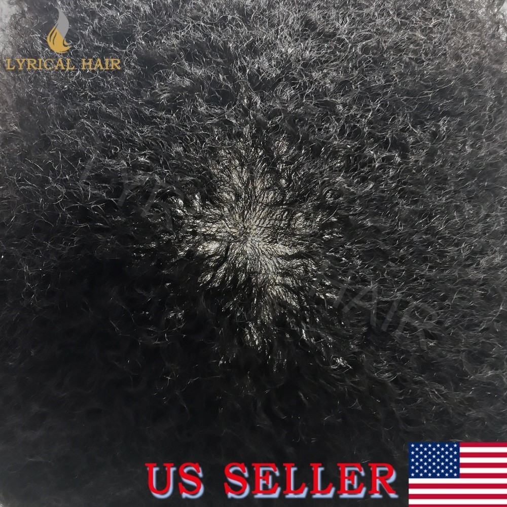 Afro Toupee For Black Men Full PU Skin Kinky Curly Human Hair Replacement System