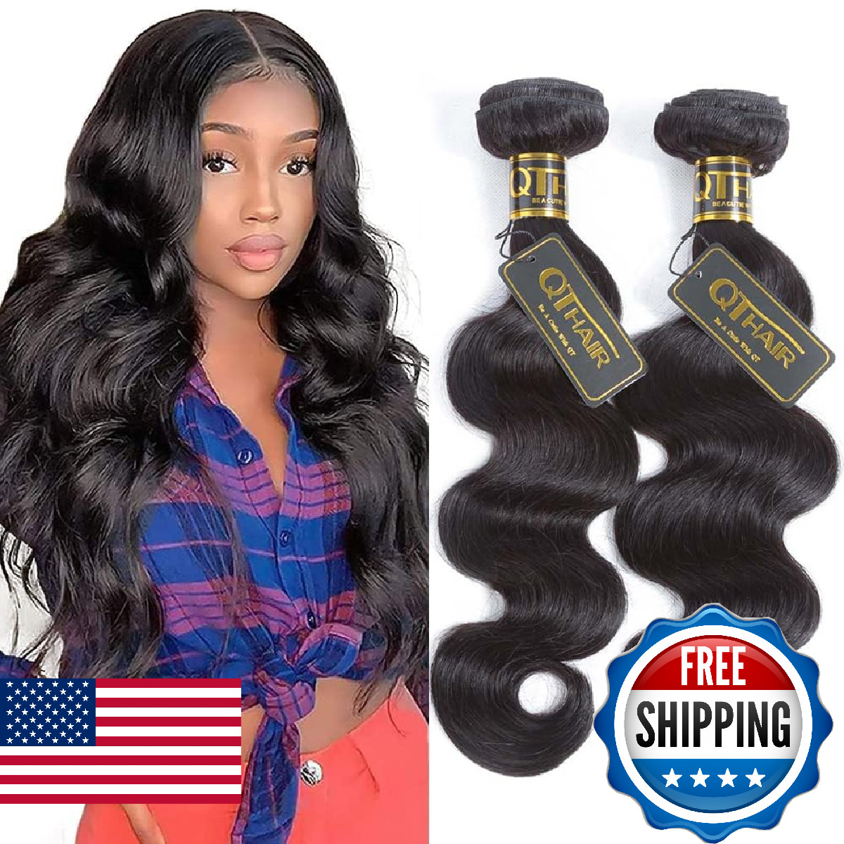 Qthair Body Wave Human Hair Bundles 14 14 Inch 18A Body Wave Bundles Human Hair