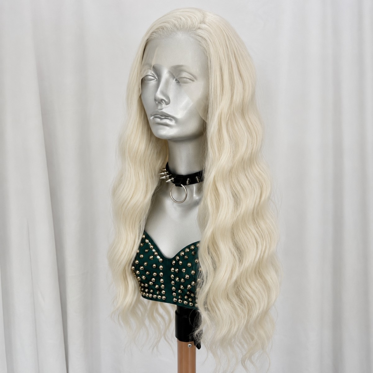Lace Front Wigs Soft Synthetic Hair Heat Resistant Long Wavy Women Bleach blonde