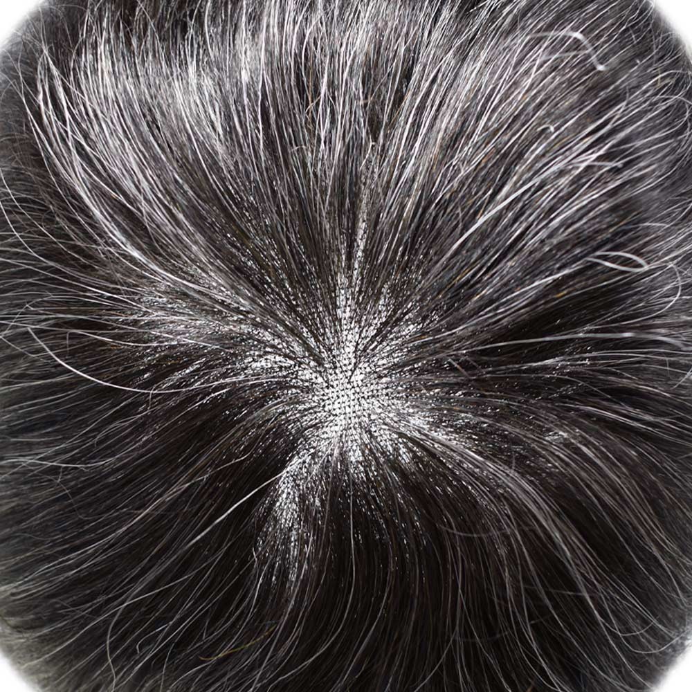 French Lace Front Mens Toupee Human Hair Replacement System Poly Skin Hairpiece