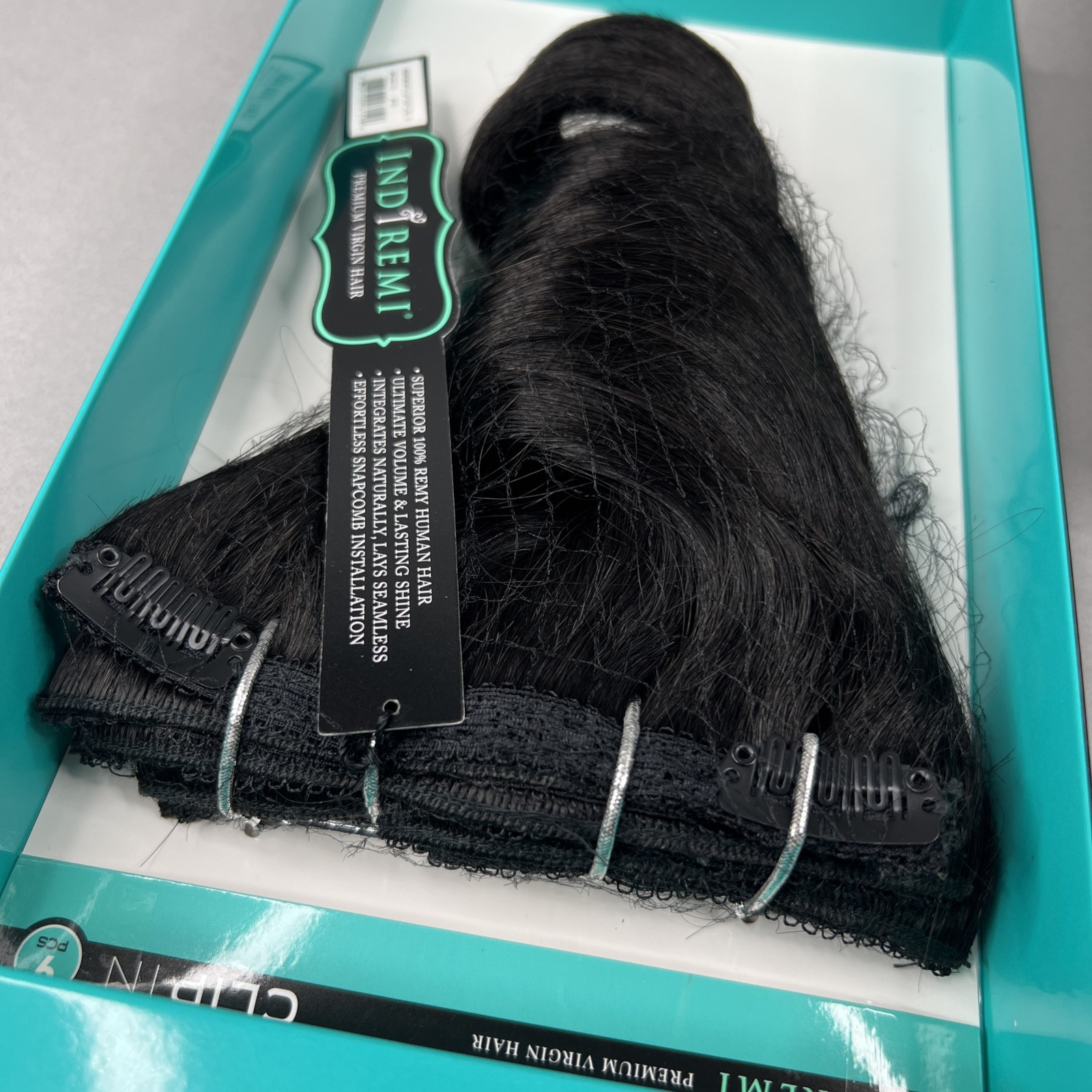 Indi Remi 9 Pc 10” Clip-in #1B Off Black Super Romance Curl Human Virgin Hair