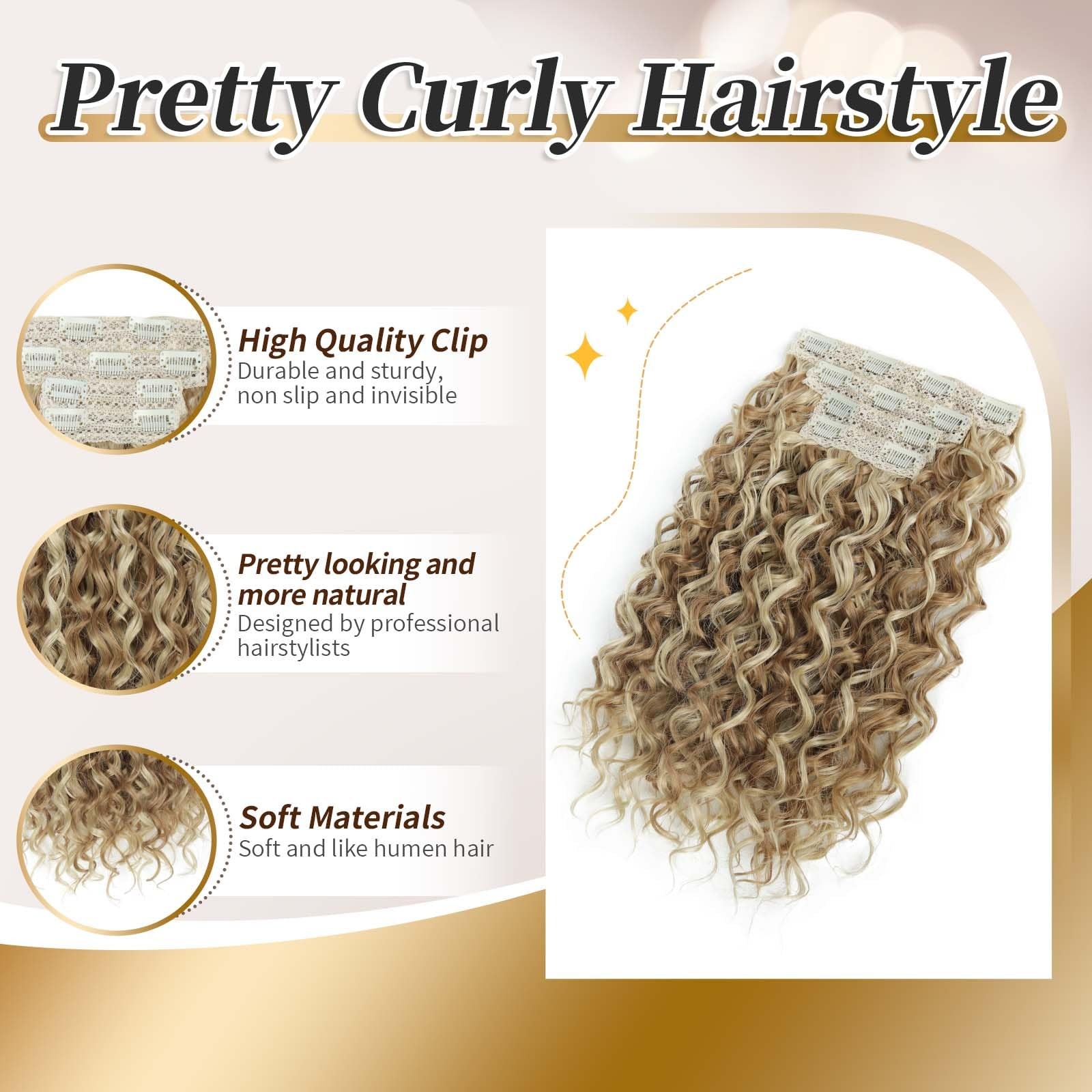 Clip in Hair Extensions 4 PCS, 16 Inch Short Wavy Curly Clip on Hair Extensio…
