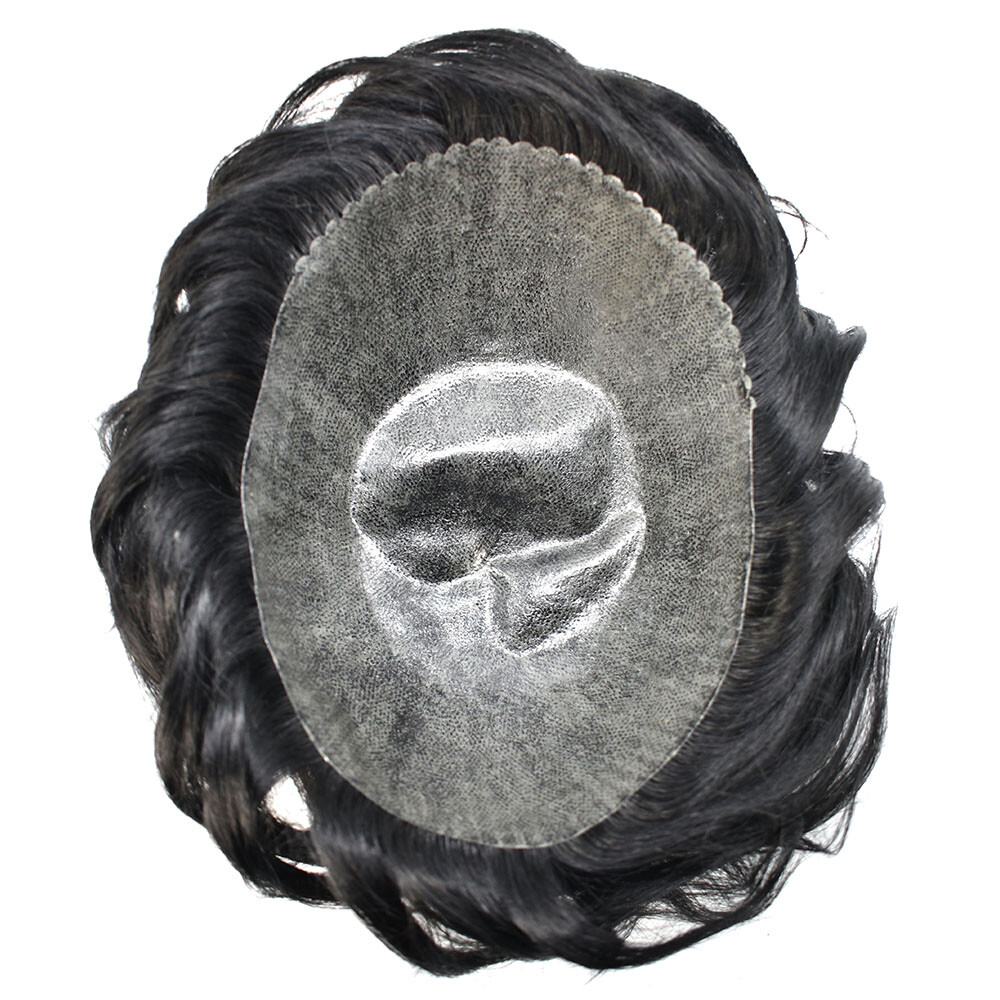 Mens Toupee Human Hair Systems Full Poly Thin Skin Hair Piece Replacement System