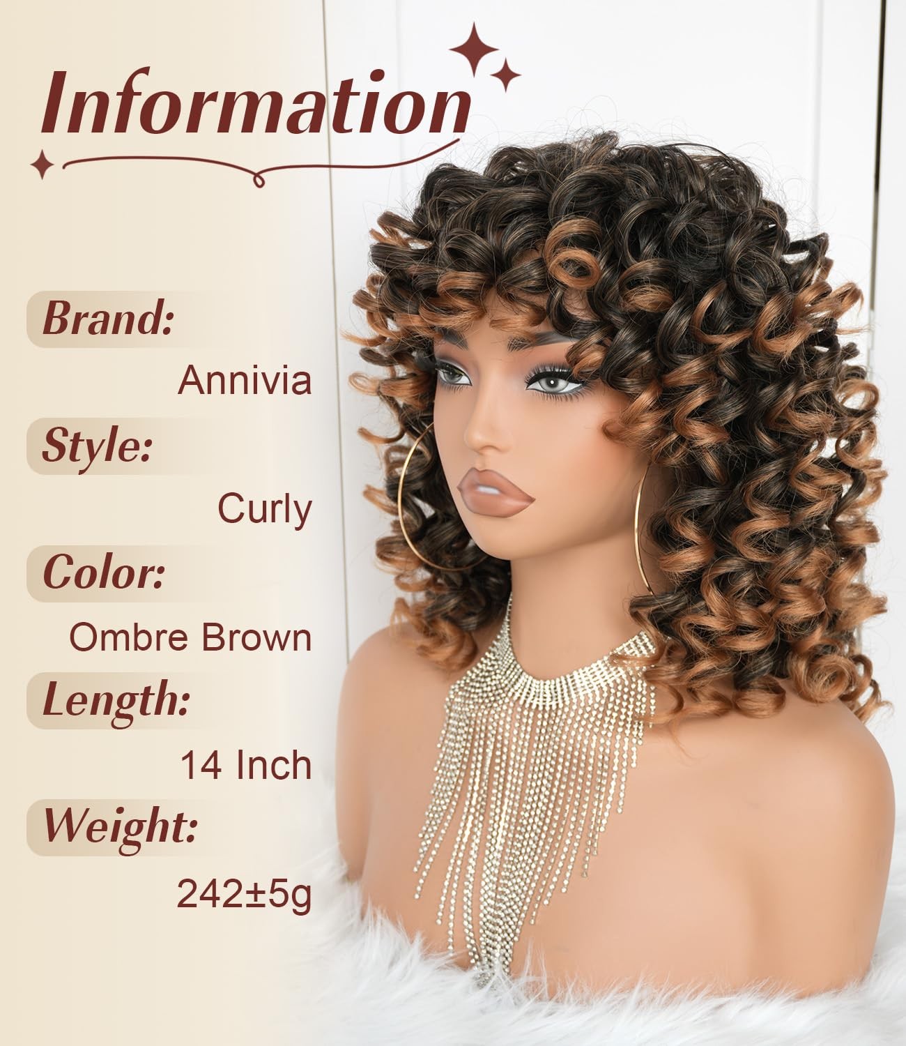 Short Curly Wigs for Women with Bangs Big Bouncy Fluffy Kinky Curly Wig Soft …