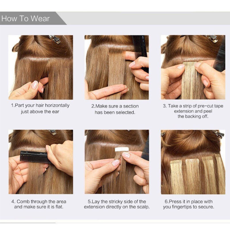 Tape In Balayage Skin Weft Remy Real Human Hair Extensions Full Head 200g WAVY