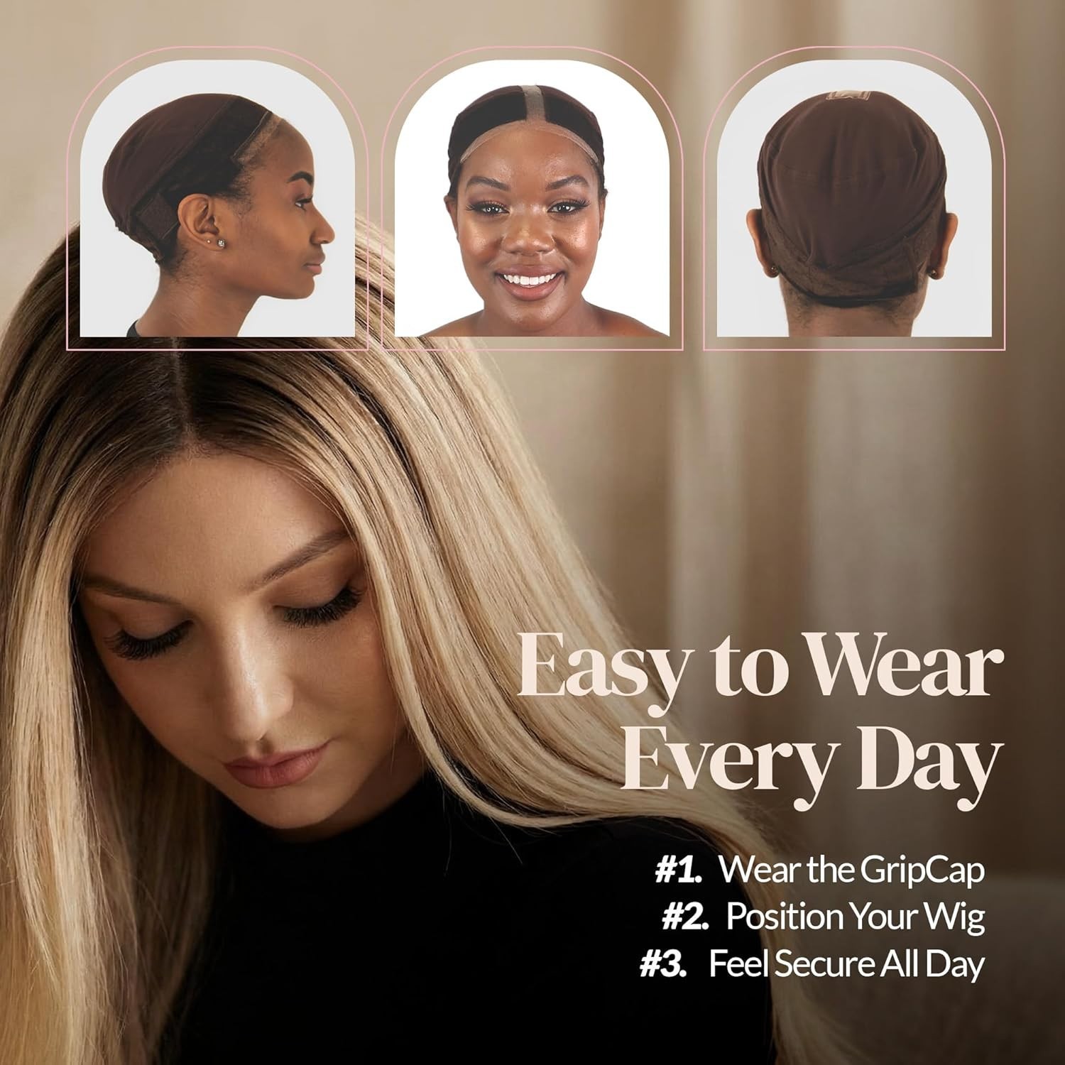 Adjustable Wig Grip Caps for Women – Secure Lace Top, Breathable & Soft Fabric