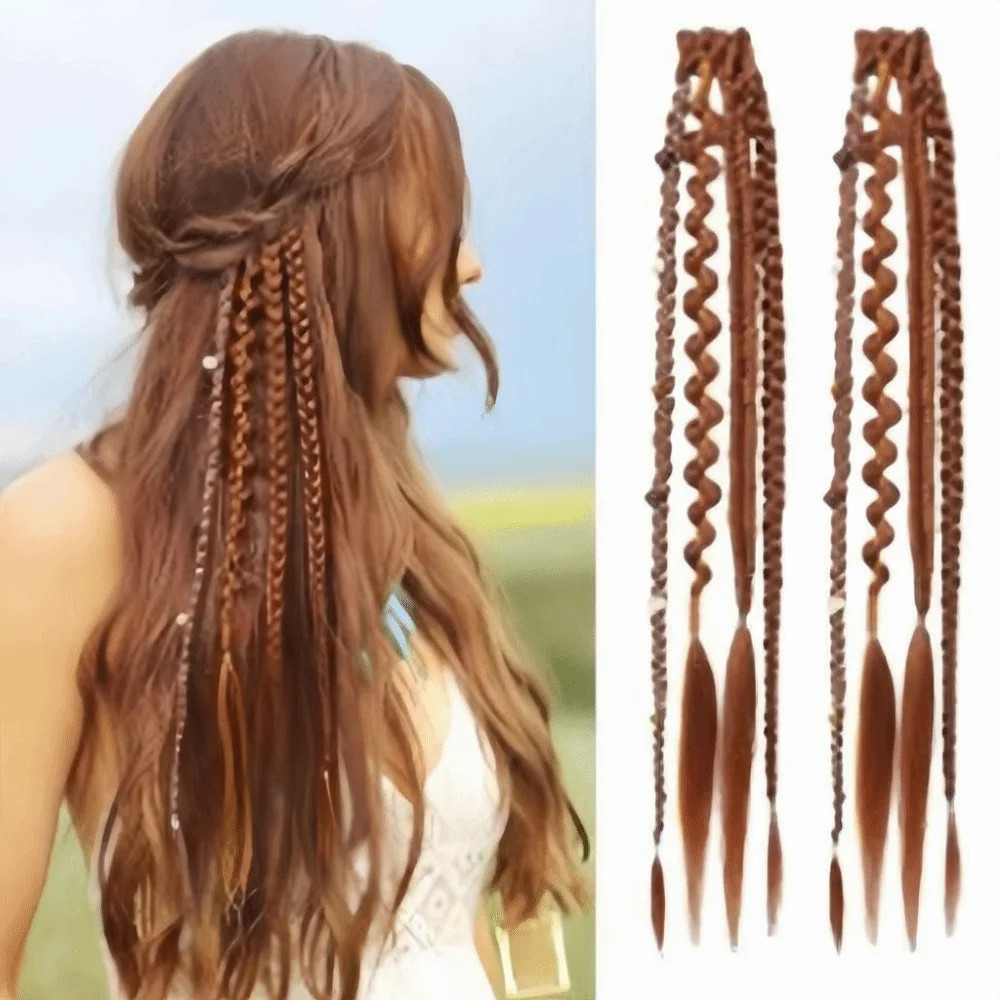 Handmade Bohemia Clip in Hair Extensions Synthetic Weaving Long Braid Fairy Hair