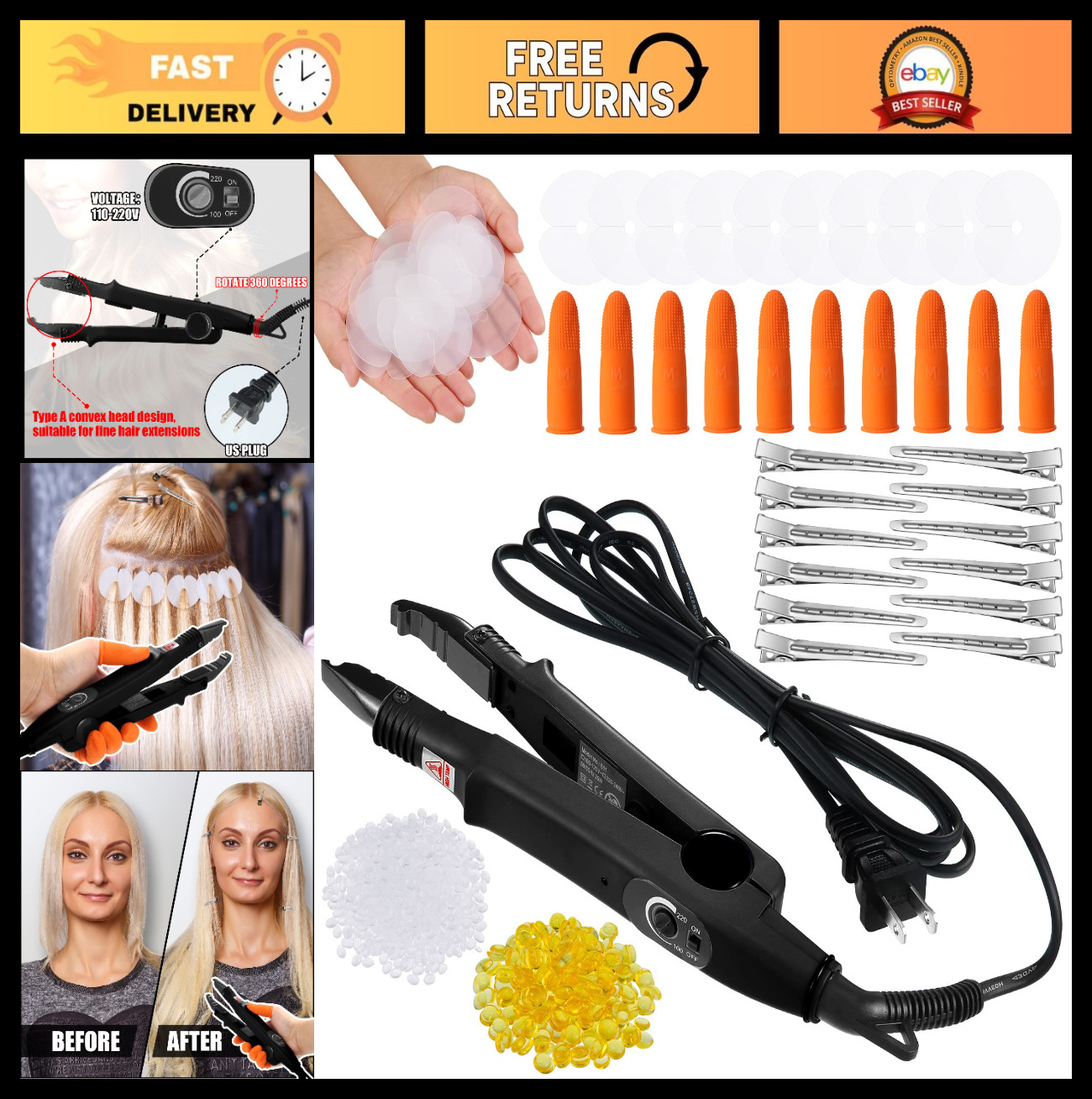 Fusion Keratin Hair Extensions Heat Tool Connector Wand with Glue Protector & Cl
